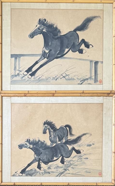 Two Xu Beihong Style Running Horse Watercolors (1 of 5)