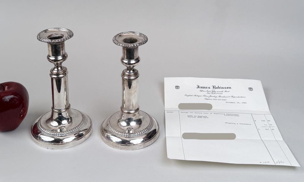 Pair George III Sheffield Telescopic Candlesticks (1 of 6)