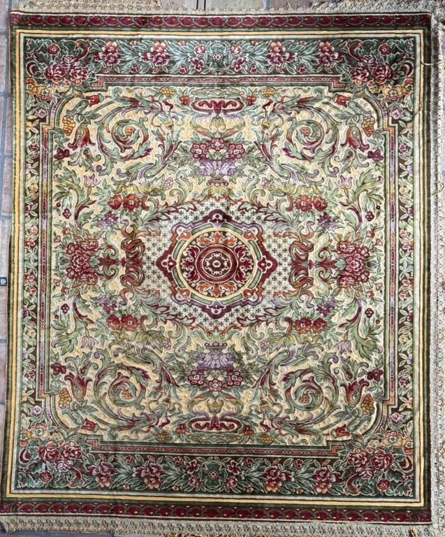 Vintage Italian Velvet Wedding Coverlet: in neoclassical foliate design. 8' 5 1/2" x 6' 10". Fringe loss.