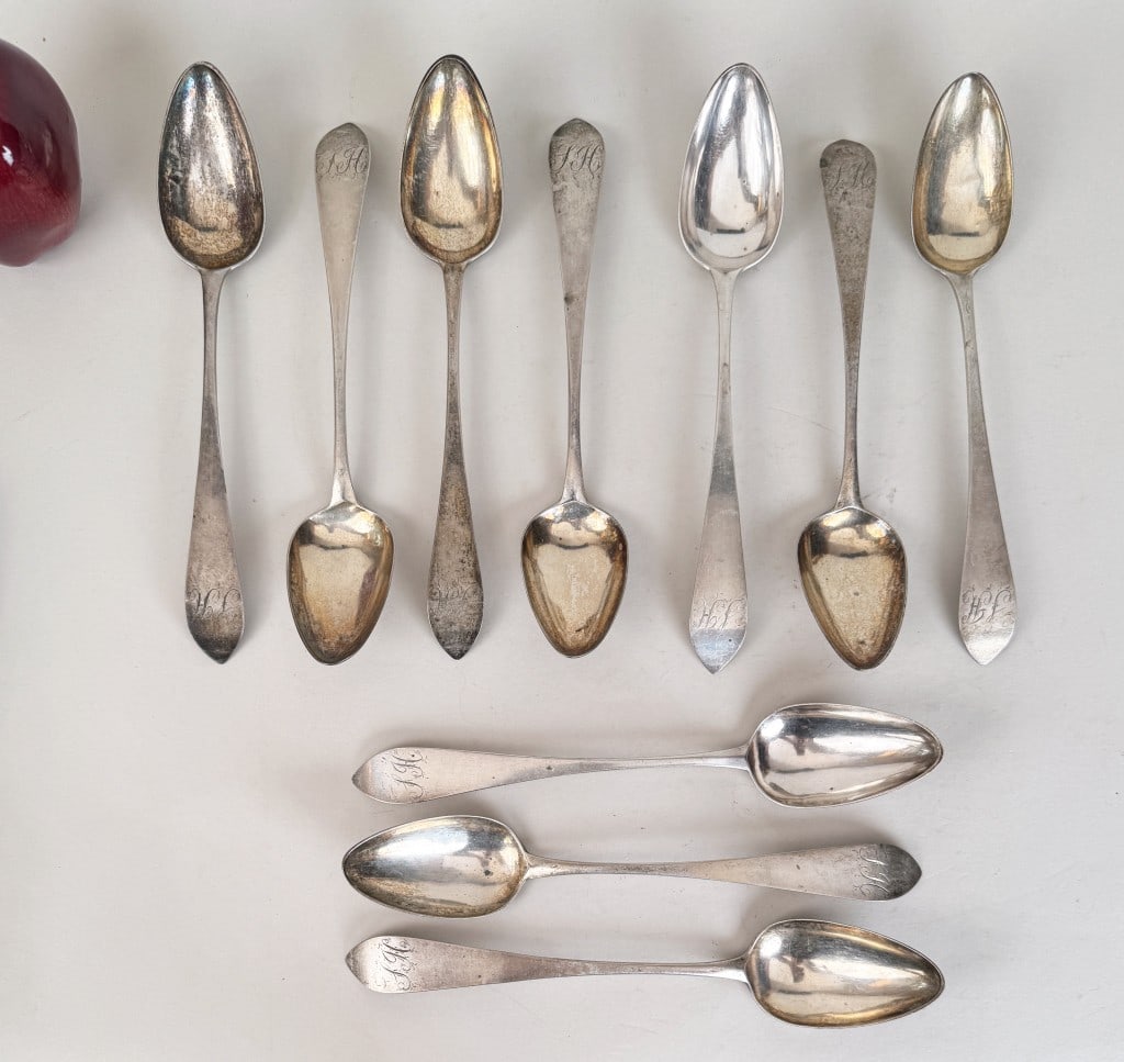 Ten John Wood Coin Silver Table Serving Spoons (1 of 5)