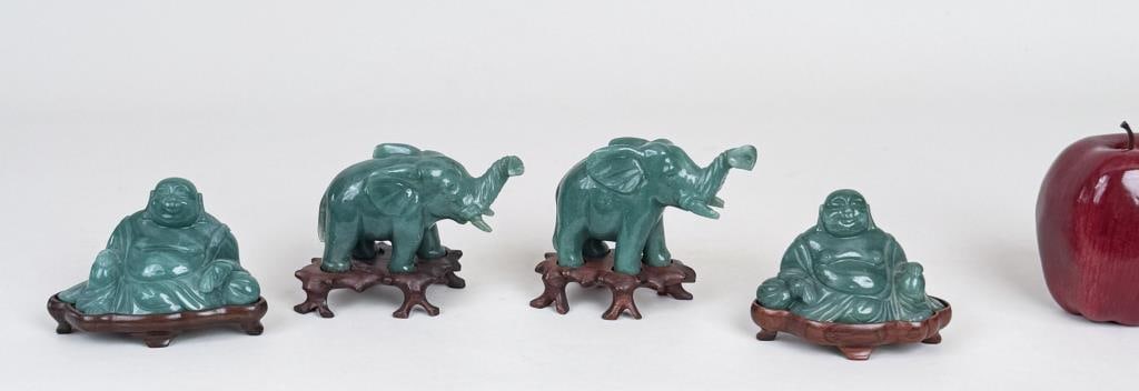 Group Four Chinese Green Hardstone Figures (1 of 8)