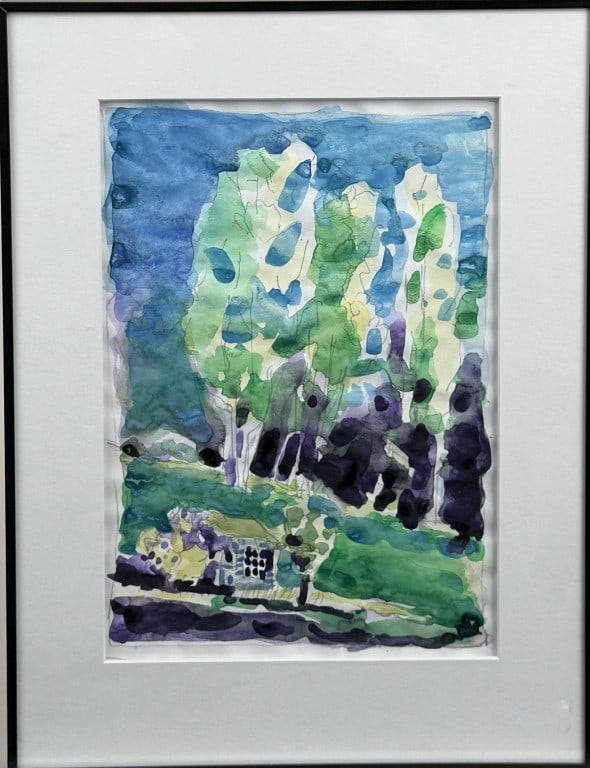 J. Richmond, W/C Forest Scene: attributed to Jim Richmond (American, 20/21st C.). Frame size: 14 5/8" high, 11 1/8" wide. Not examined out of frame.