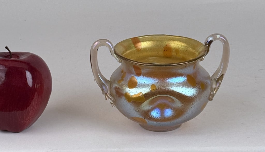Attributed Loetz Papillon Art Glass Handled Bowl (1 of 7)