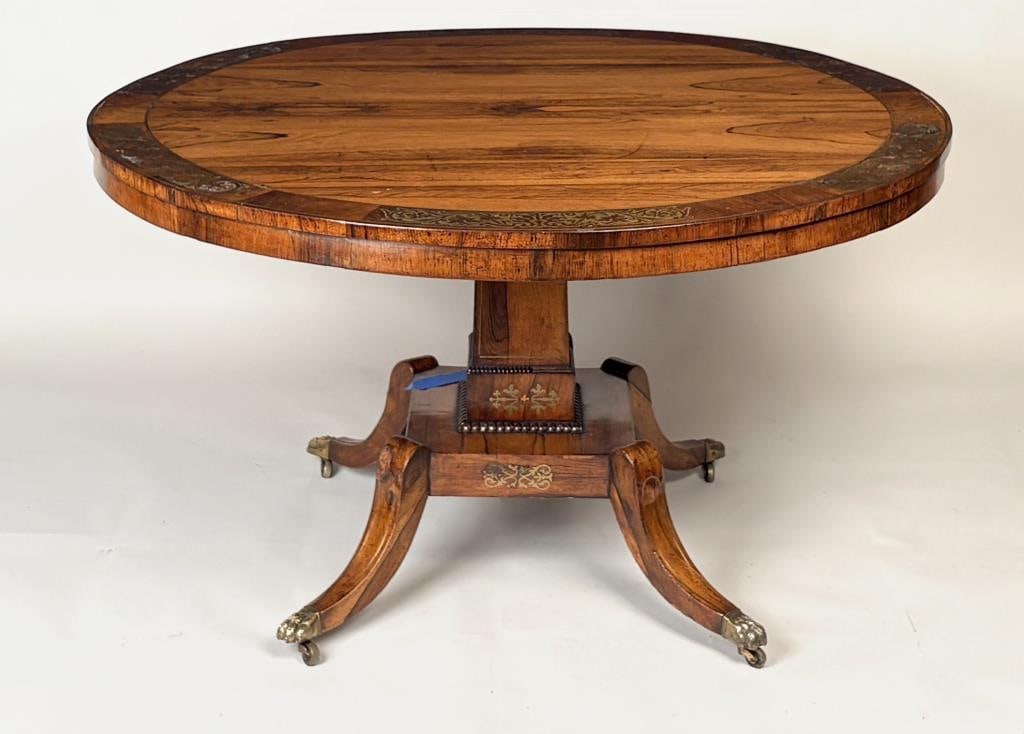 Regency Rosewood Brass Inlaid Round Dining Table (1 of 13)