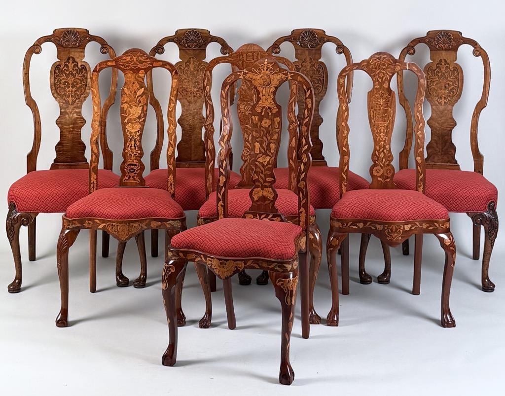 Assembled Set Eight Dutch Marquetry Dining Chairs (1 of 13)