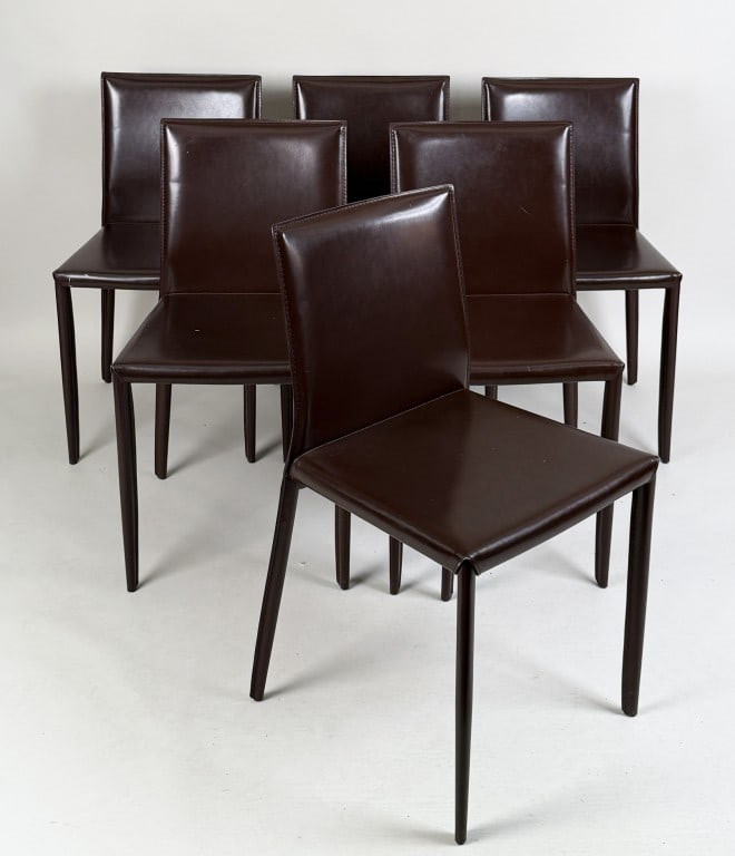 Set Six MCM Room & Board Enzo Leather Side Chairs (1 of 10)