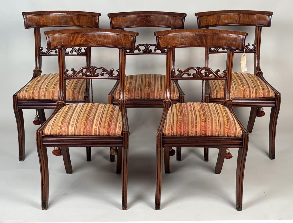 Set Five Regency Carved Mahogany Dining Chairs (1 of 8)