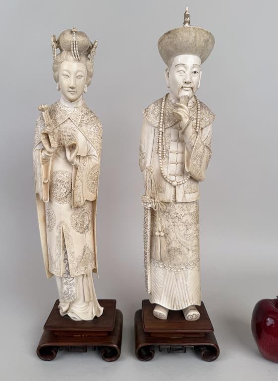Pair Chinese Carved Emperor & Empress Figures (1 of 11)