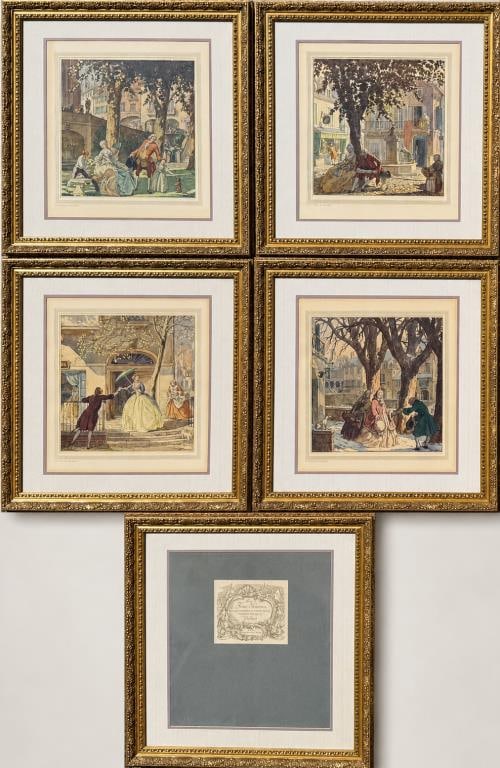 Four Framed Colored Lithographs, The Four Seasons: T. M. Cleland (American, 1880-1964) for the New York Print Club, circa 1930's. Frame size: 22 1/2" high, 22" wide. Frame wear. Not examined out frames.