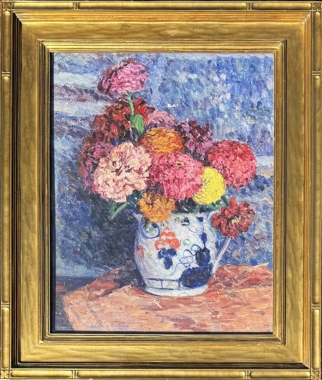 J. Barnard, O/C Still Life of Flowers: Josephine Barnard (American, b. 1869), oil on canvas, National Association of Woman Painters & Sculptors exhibition sticker verso. Frame size: 26 1/2" high, 22 1/2" wide. Framed under glass; Newcomb M