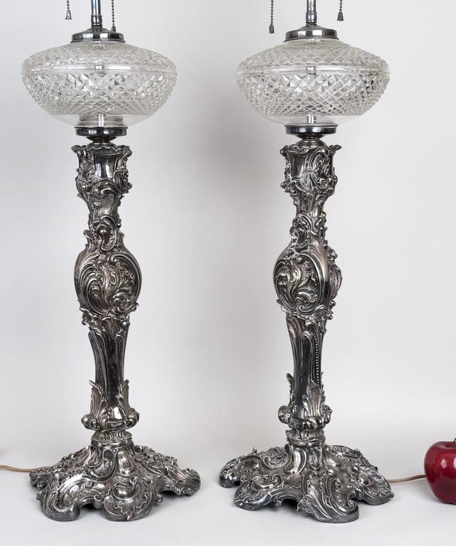 Pair Elkington S/P Cut Glass Fluid Banquet Lamps (1 of 8)