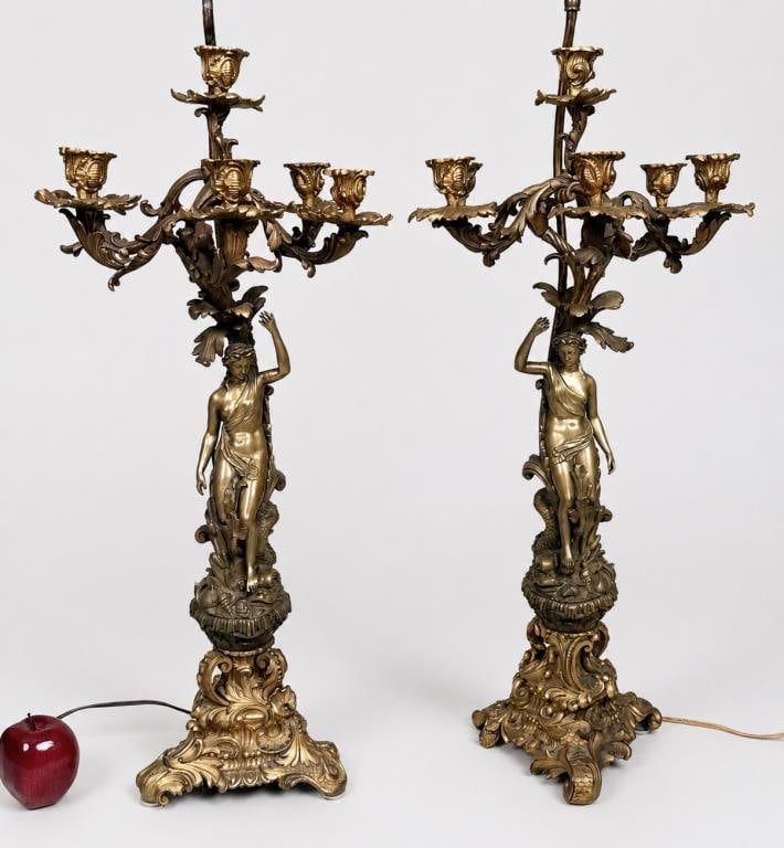 Pair Bronze Baroque Style Candelabra Table Lamps (1 of 10)