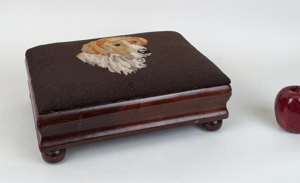Empire Mahogany Foot Stool, Needlepoint Cushion (1 of 6)