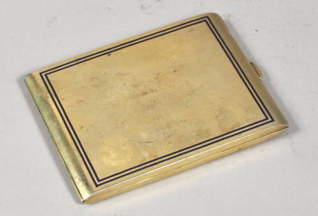 Russian Faberge Cigarette Case: Russian Faberge silver gilt and blue enamel cigarette case, 19th/20th century impressed in interior "AS", mark in Cyrillic for Faberge and a six sided rubbed mark. 4 1/2" high, 3 3/8" wide. Weight: