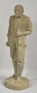 Concrete Statue Young Man: Concrete garden figure, 20th century, of a young man standing. 52" high, 20" wide. Condition: loss to base, originally held something in right hand.