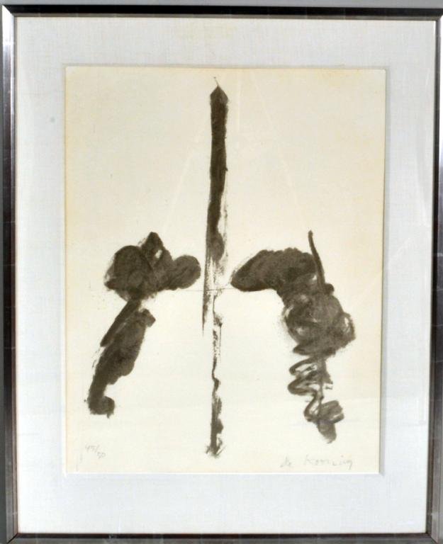 Wm.de Kooning, "Washington Monument" Lithograph: Willem de Kooning (NY 1904-1997), "Washington Monument" lithograph, numbered, signed in pencil lower left and right "45/50 De Kooning", framed, not examined out of frame. Sight: 31" high, 24" long. Wi