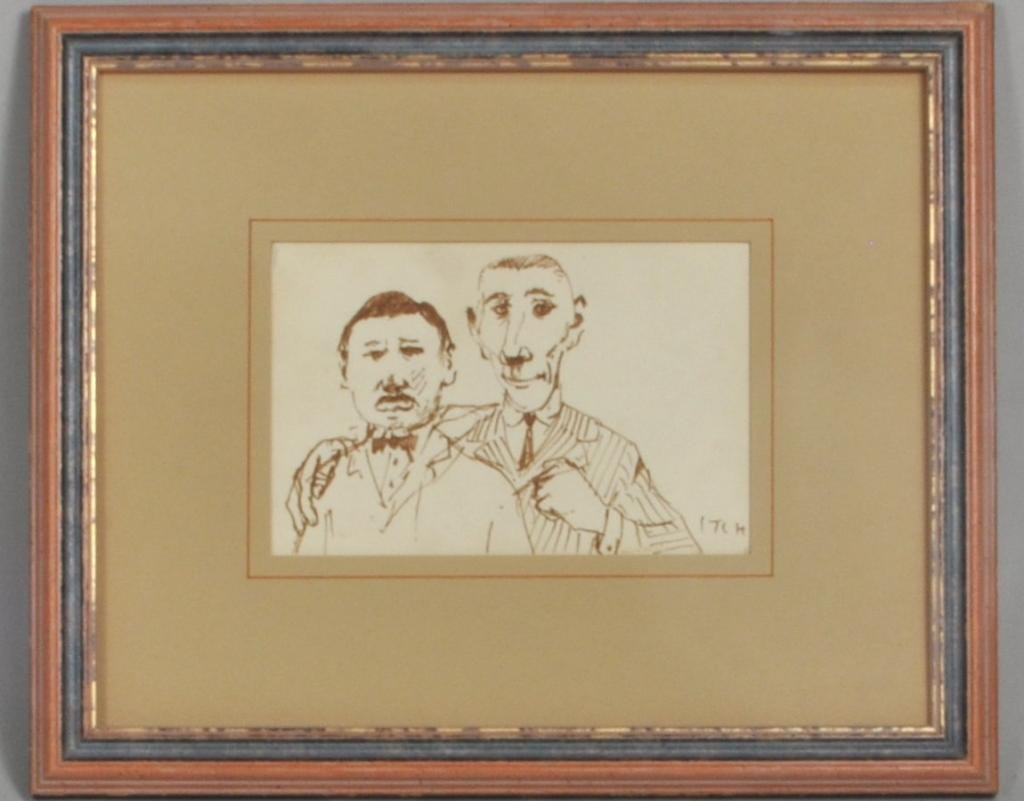 D. Itchkawich (Ivankovich), Framed Drawing Two Men: David Itchkawich, Rhode Island, B. 1937, illustrator, "Two Men, ink on paper, signed L.R. Itch. Sight: 3 1/2" high, 5 1/2" long. In frame: 9" high, 11" long. Condition: soiling.