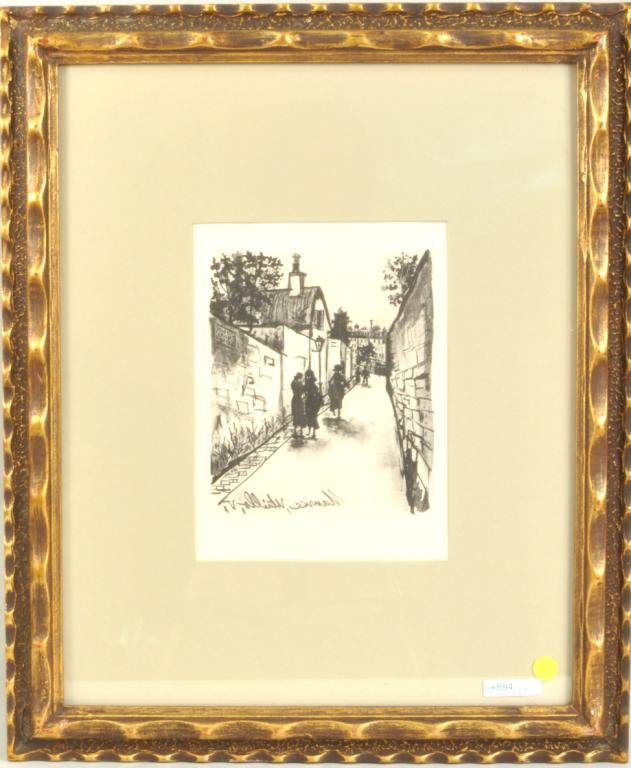 After Maurice Utrillo, Lithograph: After Maurice Utrillo, (French 1883-1955) "Street in Montmartre" lithograph, signed in reverse in plate Maurice Utrillo V, framed, not examined out of frame. Sight size: 10" high, 7 1/2" wide; frame s
