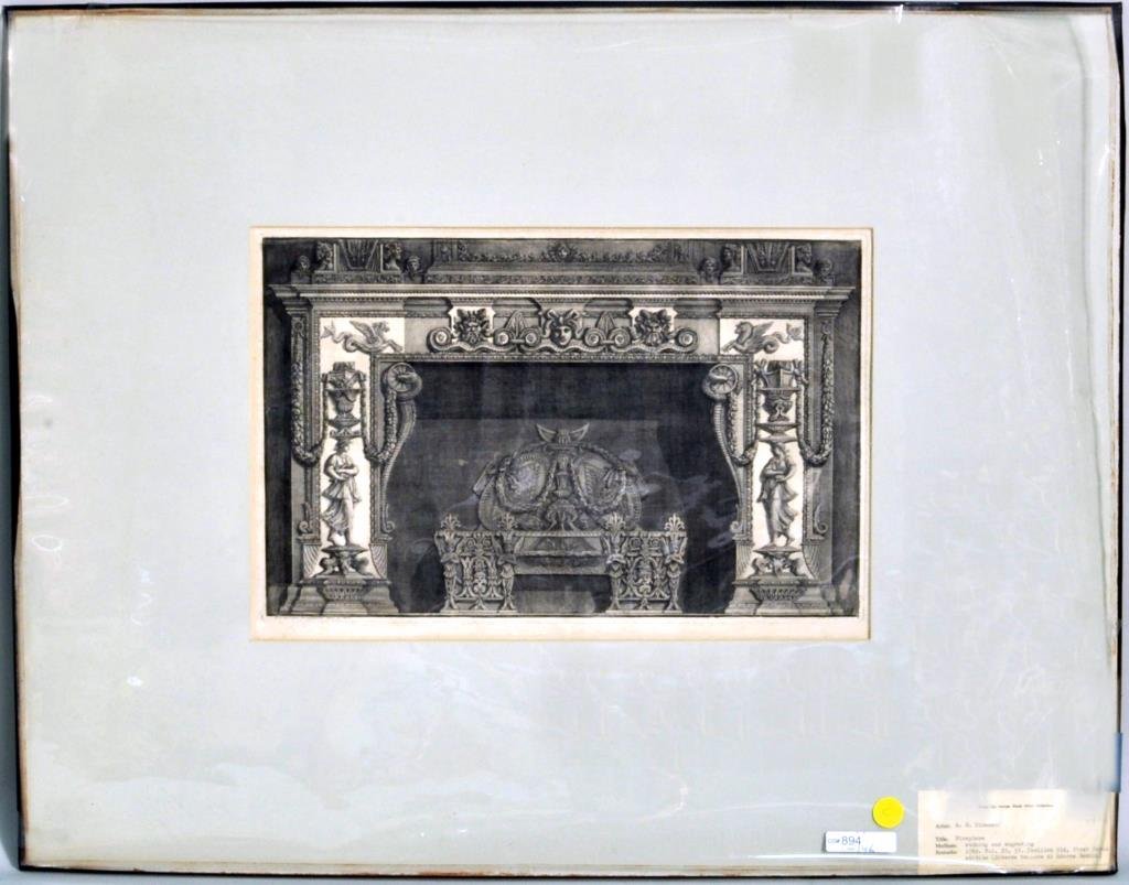 Giovanni Battista Piranesi, Etching & Engraving: Giovanni Battista Piranesi (It. 1720-1778), "Fireplace Design" etching and engraving, 1769, in plate lower left Cavaliere Piranesi Inv..., label on mat: From the George Binet Collection Vol XX, 53. Fo