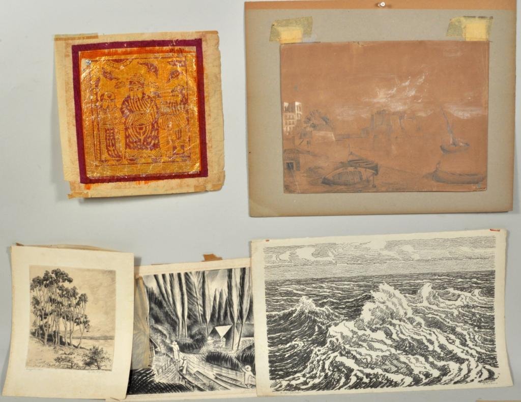 Birger Sandzen Lithograph, Plus Four: Five lithographs on paper, 20th century, including Birger Sandzen (American, 1871-1954), "Breakers" : lithograph, signed, titled in pencil lower border Birger Sandzen, George Juergens (American, 1888-