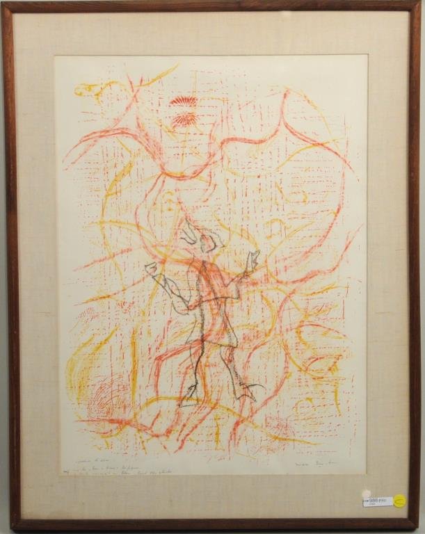 Max Ernst, Lithograph Proof Print: Max Ernst (Ger. 1891-1976), "Figure" lithograph proof print, inscribed, signed in ink lower border, "Eprouve d'essai sur la bon a tirer! La figure ..-.. apparat en bleu sous ..-.. gleiche Max Ernst."