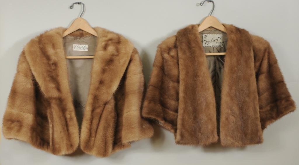 Two Mink Capelets: Two mink capelets, mid 20th century. Approximately 17" across shoulders, 16" long. Condition: normal wear.