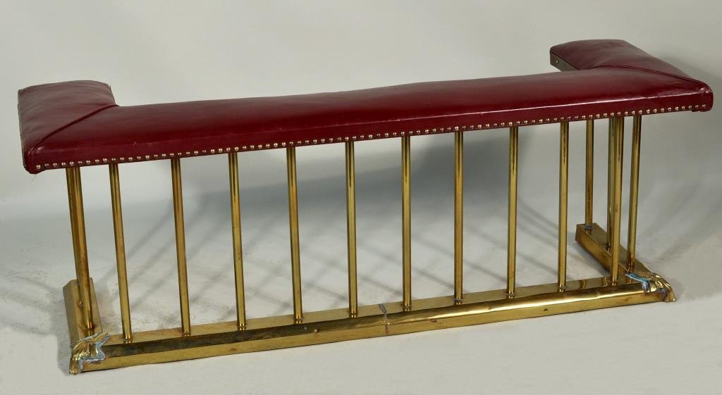 Brass and Leather Fireplace Fender/Bench