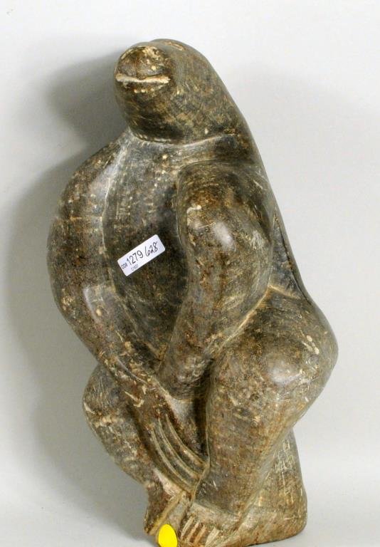 Possibly Inuit Stone Carving, Sea Lion: Possibly Inuit stone carving of a sea lion, 20th century. 14 1/2" high, 8 1/2" wide.