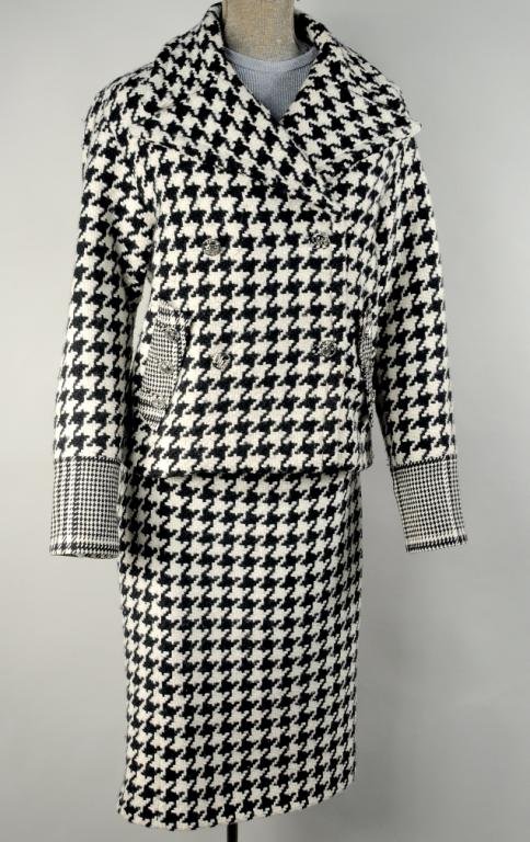 Versace Wool Houndstooth Skirt Suit: Versace wool houndstooth skirt suit. Size 44.
