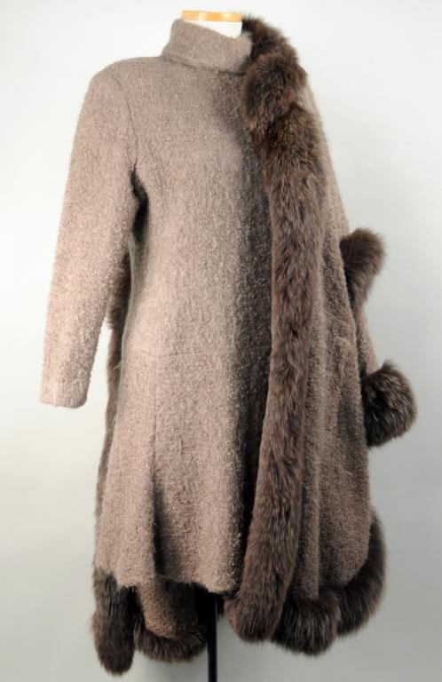 J. Mendel Wool Boucle Fur Trimmed Cape & Dress: J. Mendel wool boucle fur trimmed cape and dress. Size: small.