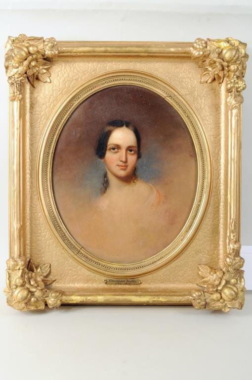 Portrait Of Woman Attributed to Thomas Sully: Thomas Sully, (Pennsylvania/England, 1783-1872) "Portrait of a Young Woman" oil on canvas, unsigned. Sight size: 11 1/2" high, 9 1/2" wide. Frame size: 17" high, 15" wide.