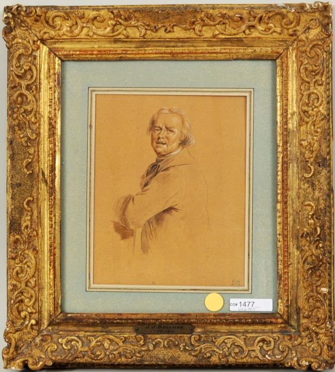 After Jean Jacques de Boissieu "Portrait...": After Jean Jacques Boissieu (French, 1736-1810), "Portrait Of A Gentleman". Ink wash and chalk on light brown paper, initialed lower right. Framed, not examined out of frame. Provenance: sold at Chris