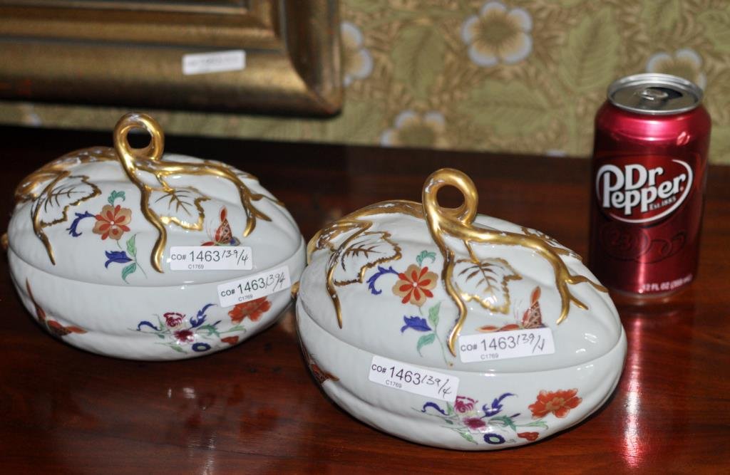 Pair Herend Style Porcelain Covered Oval Tureens (1 of 2)