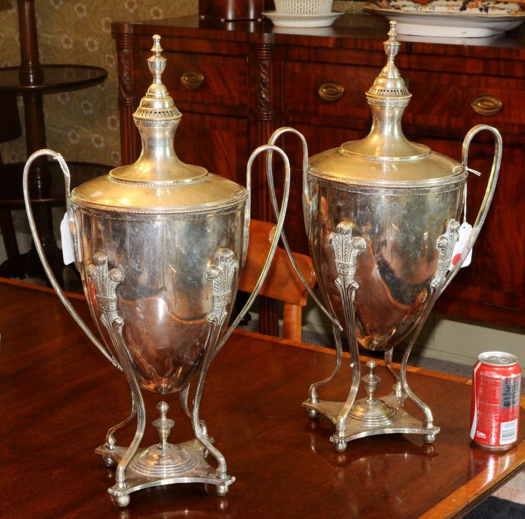 Large Pair Sheffield Silver Plated Garniture Urns (1 of 1)