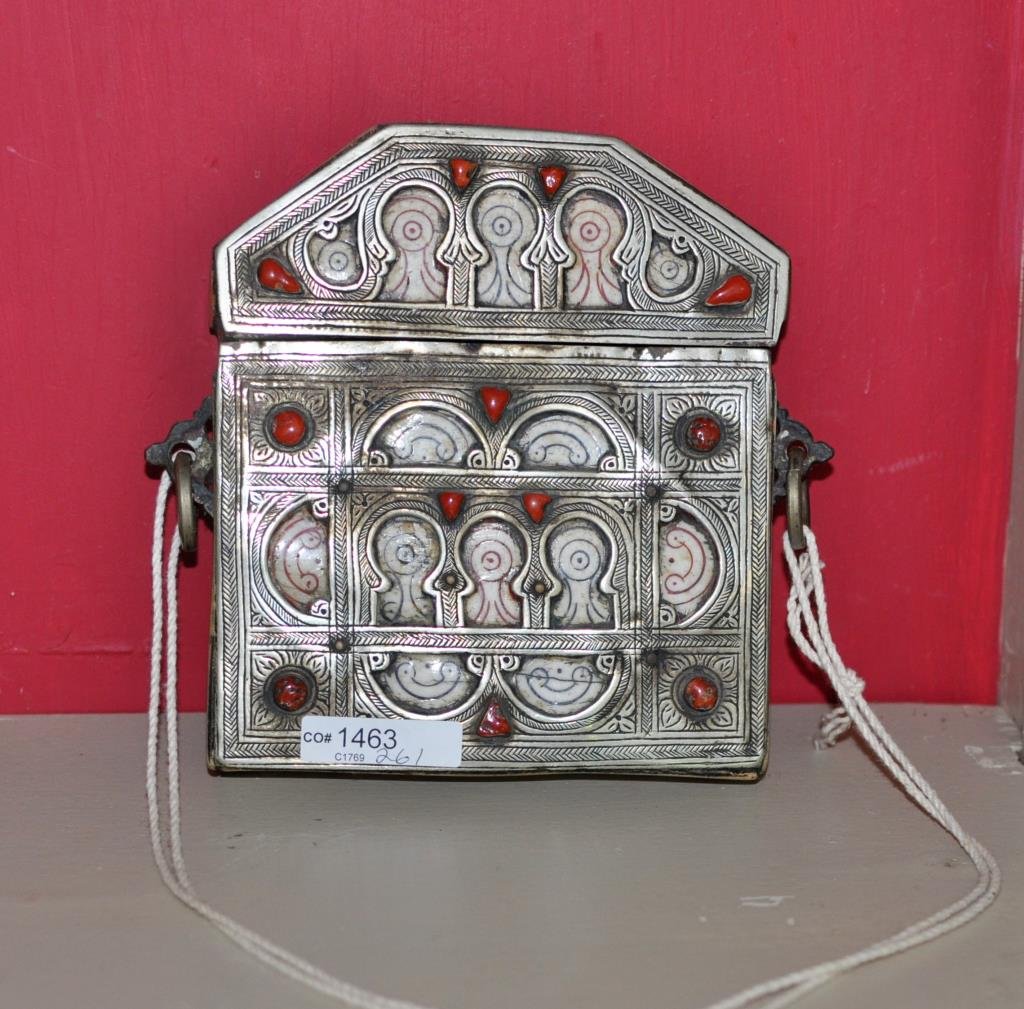 Tribal Engraved Metal Coral/Bone Koran Container (1 of 1)