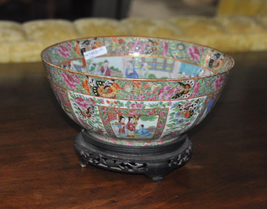 Chinese Rose Mandarin Gilt Bowl/Stand (1 of 3)