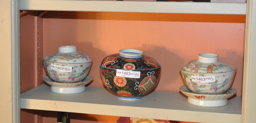Three Asian Porcelain Covered Soup Bowls (1 of 5)