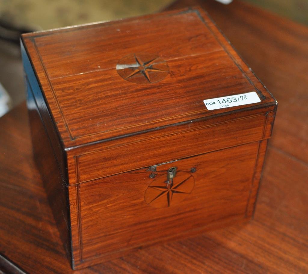 Regency Inlaid Mahogany Tea Box - Compass Inlays (1 of 1)