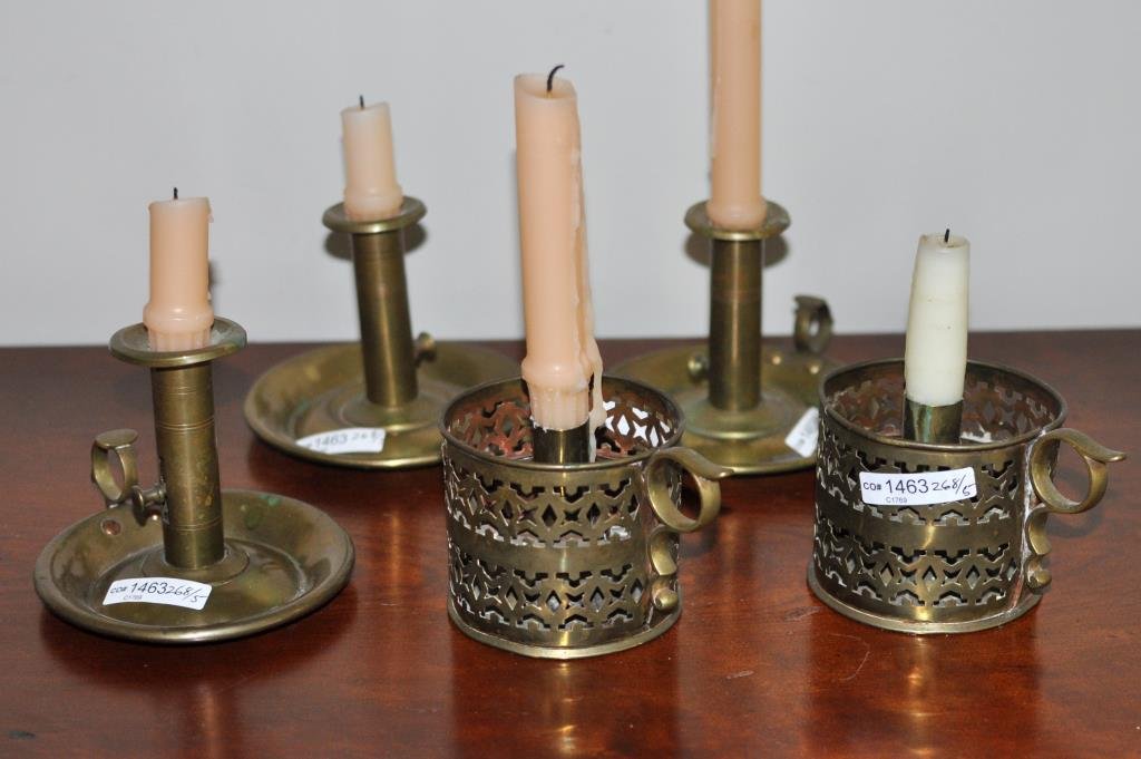 Group Five Antique Brass Candlesticks (1 of 1)