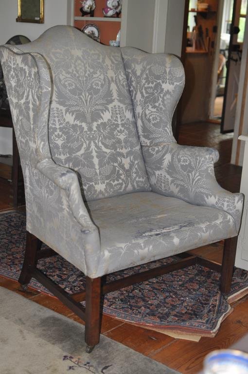 NY Chippendale Mahogany Upholstered Wing Chair (1 of 2)