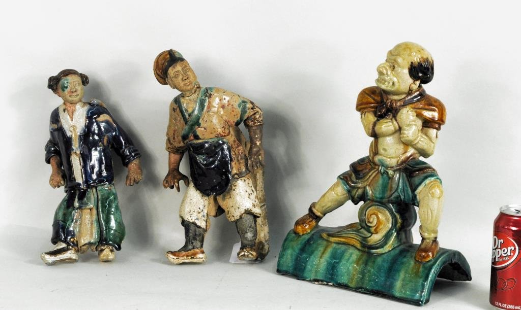 Three Chinese Glazed Pottery Figural Roof Tiles (1 of 2)