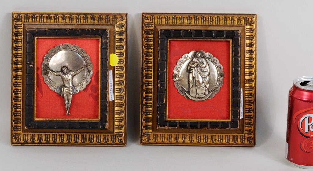 Pair Framed Spanish Colonial Silver Plate Plaques (1 of 2)