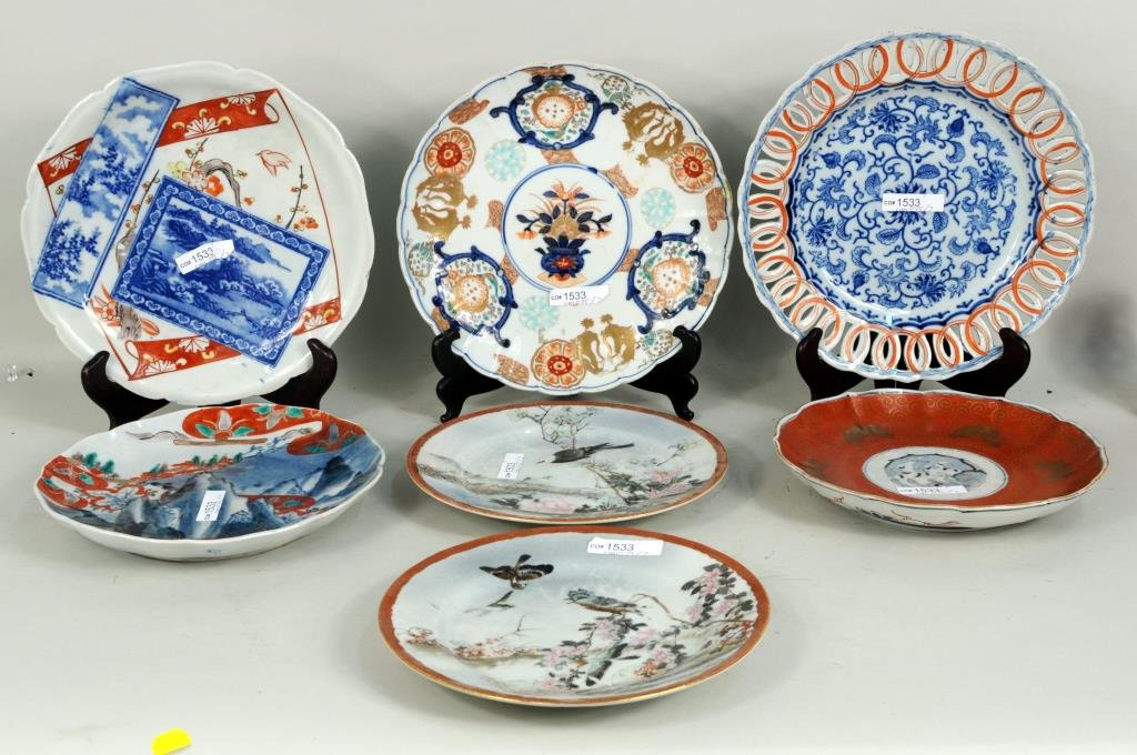 Group Seven Japanese Porcelain Plates and Bowls (1 of 7)