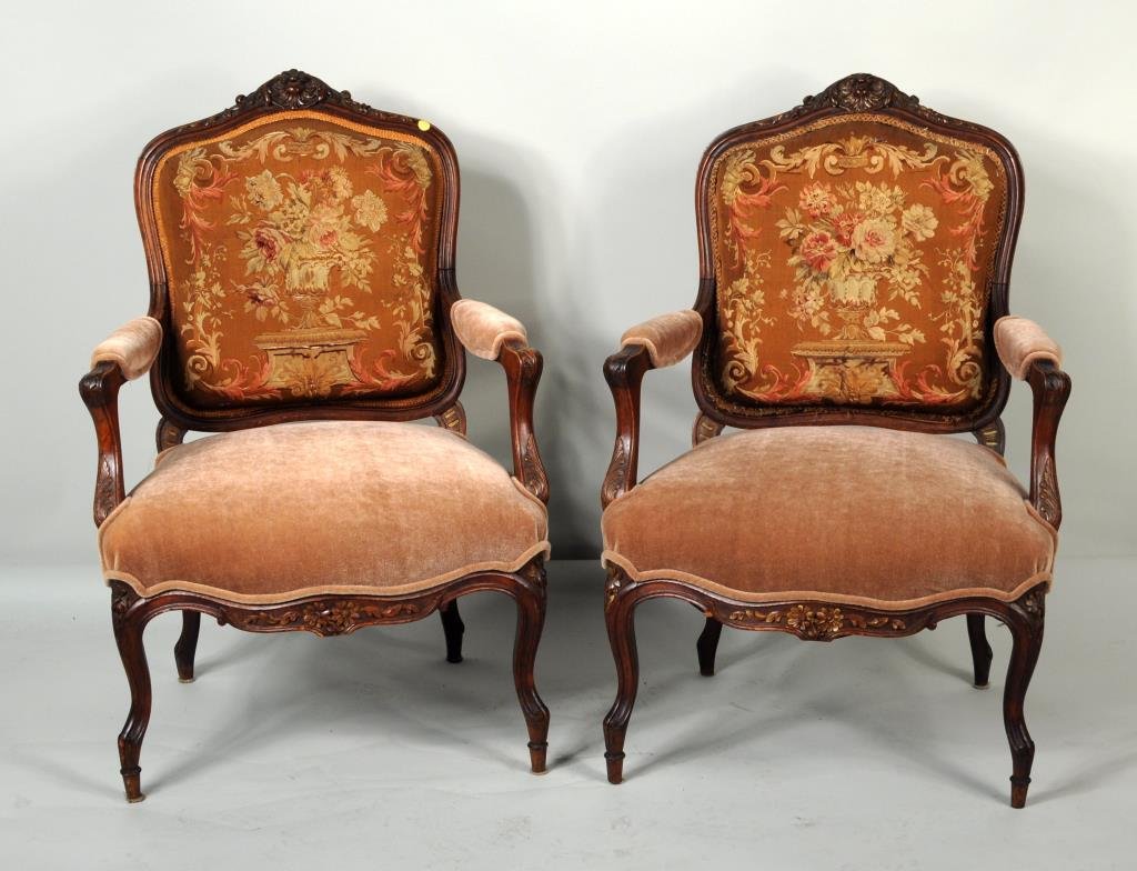 Pair French Provincial Carved Bergeres (1 of 3)