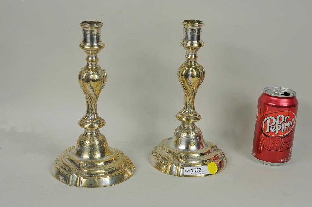 Pair Continental Silvered Bronze Candlesticks (1 of 3)