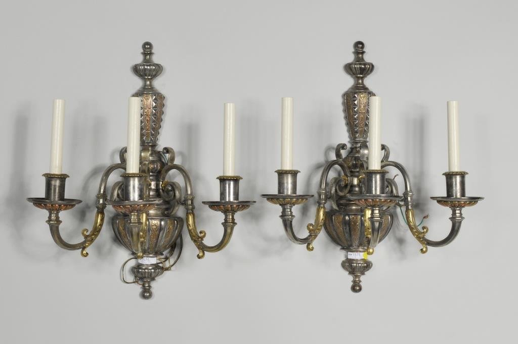 Pair Vintage Silver Plate, Brass & Copper Sconces (1 of 2)