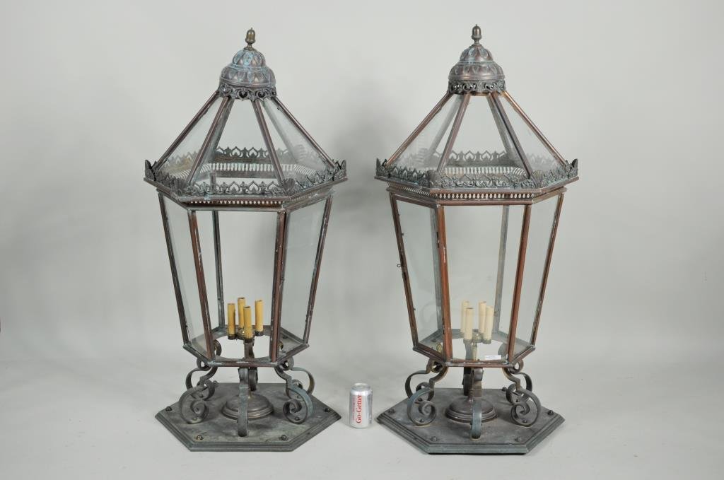 Pair Large Copper/Brass Standing Post Lanterns (1 of 3)