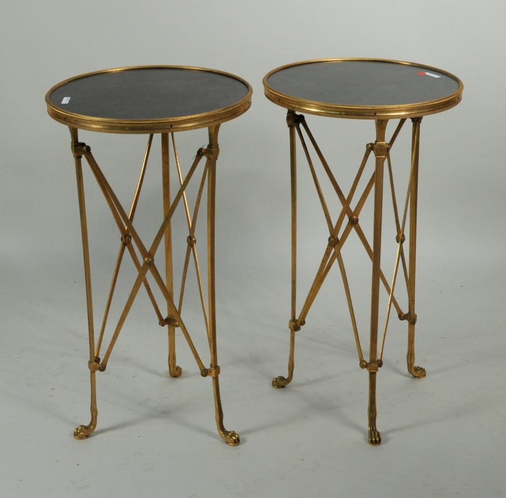 Pair Empire Style Brass/Marble Gueridon Tables (1 of 4)