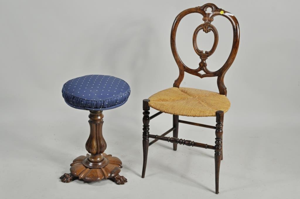 Victorian Rosewood Stool &  Mahogany Side Chair (1 of 4)
