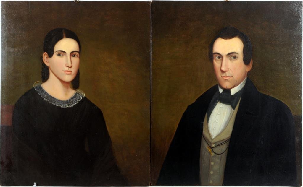 Zedekiah Belknap, Pair Folk Art Portraits O/P (1 of 4)